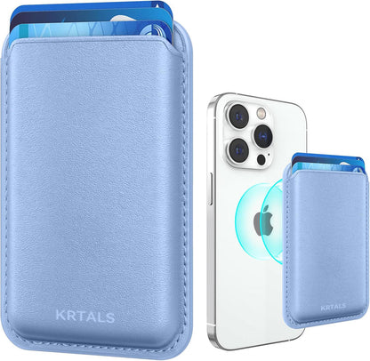 KRTALS Magnetic Wallet Cell Phone Card Holder for Phone Case with Mag-Safe, Stronger Magnetic RFID Leather Phone Wallet Stick on Series of iPhone 17/16/15/14/13/12 and Pro/Promax, Purple