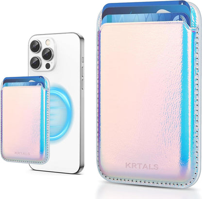 KRTALS Magnetic Wallet Cell Phone Card Holder for Phone Case with Mag-Safe, Stronger Magnetic RFID Leather Phone Wallet Stick on Series of iPhone 17/16/15/14/13/12 and Pro/Promax, Rainbow Color