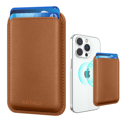 KRTALS Stronger Magnetic RFID Leather Mag-Safe Card Holder for iPhone 16 Series, Mag-Safe Accessories Stick on Series of iPhone 17/16/15/14/13/12 and Pro/Promax, Brown
