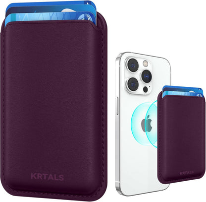 KRTALS Magnetic Wallet Cell Phone Card Holder for Phone Case with Mag-Safe, Stronger Magnetic RFID Leather Phone Wallet Stick on Series of iPhone 17/16/15/14/13/12 and Pro/Promax, Cherry