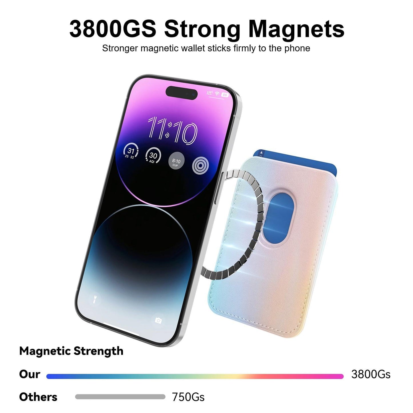 KRTALS Magnetic Wallet Cell Phone Card Holder for Phone Case with Mag-Safe, Stronger Magnetic RFID Leather Phone Wallet Stick on Series of iPhone 17/16/15/14/13/12 and Pro/Promax, Rainbow Color