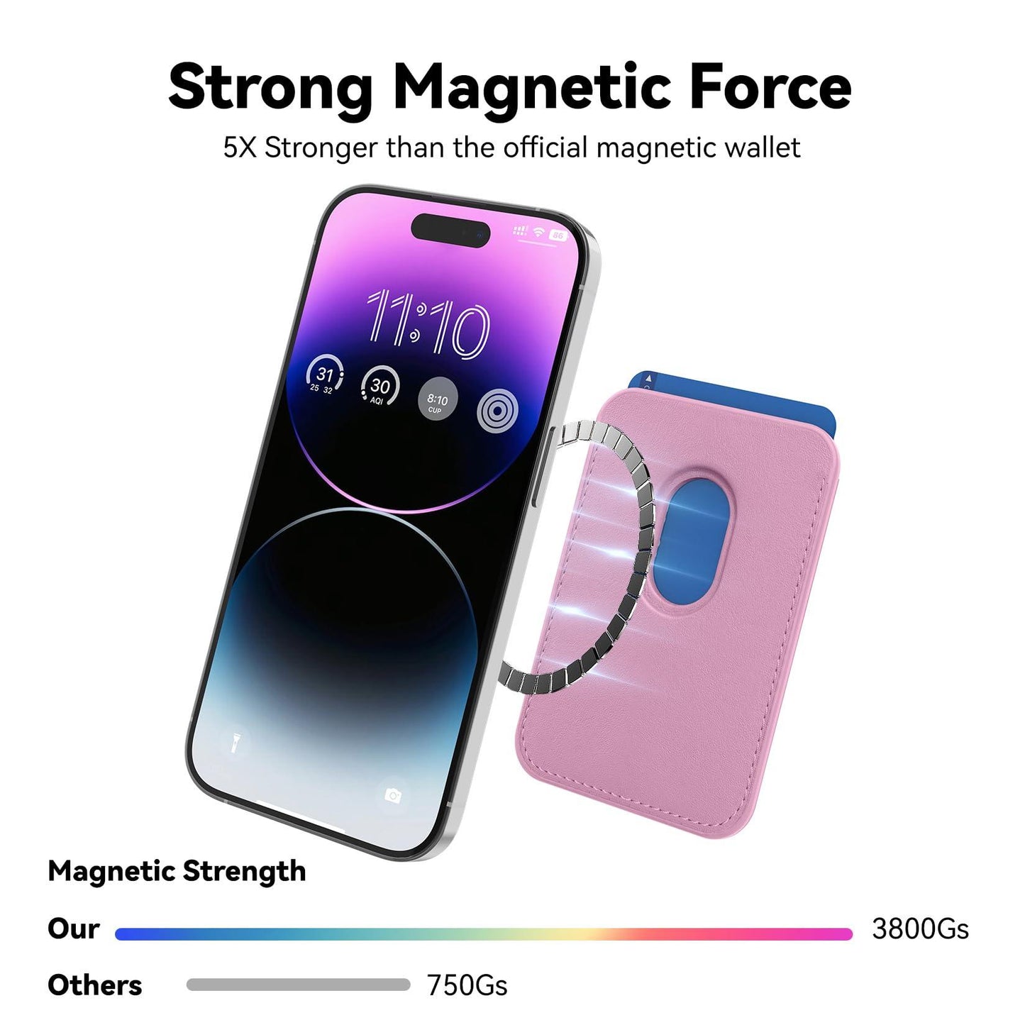 KRTALS Magnetic Wallet Cell Phone Card Holder for Phone Case with Mag-Safe, Stronger Magnetic RFID Leather Phone Wallet Stick on Series of iPhone 17/16/15/14/13/12 and Pro/Promax, Pink