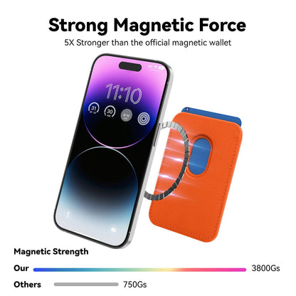 KRTALS Stronger Magnetic RFID Leather Mag-Safe Card Holder for iPhone 15 Series, Mag-Safe Accessories Stick on Series of iPhone 17/16/15/14/13/12 and Pro/Promax, Orange