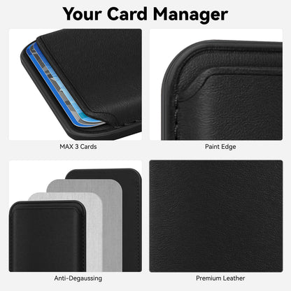 KRTALS Stronger Magnetic RFID Leather Mag-Safe Card Holder for iPhone 16 Series, Mag-Safe Accessories Stick on Series of iPhone 17/16/15/14/13/12 and Pro/Promax, Black