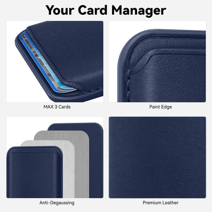 KRTALS Magnetic Wallet Cell Phone Card Sleeves for Phone Case with Magnetic, Stronger Magnetics RFID Leather Phone Wallet Stick on Series of iPhone 17/16/15/14/13/12 Pro/Promax, Indigo Blue