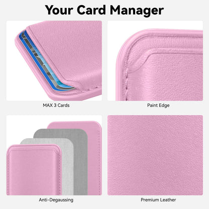 KRTALS Magnetic Wallet Cell Phone Card Holder for Phone Case with Mag-Safe, Stronger Magnetic RFID Leather Phone Wallet Stick on Series of iPhone 17/16/15/14/13/12 and Pro/Promax, Pink