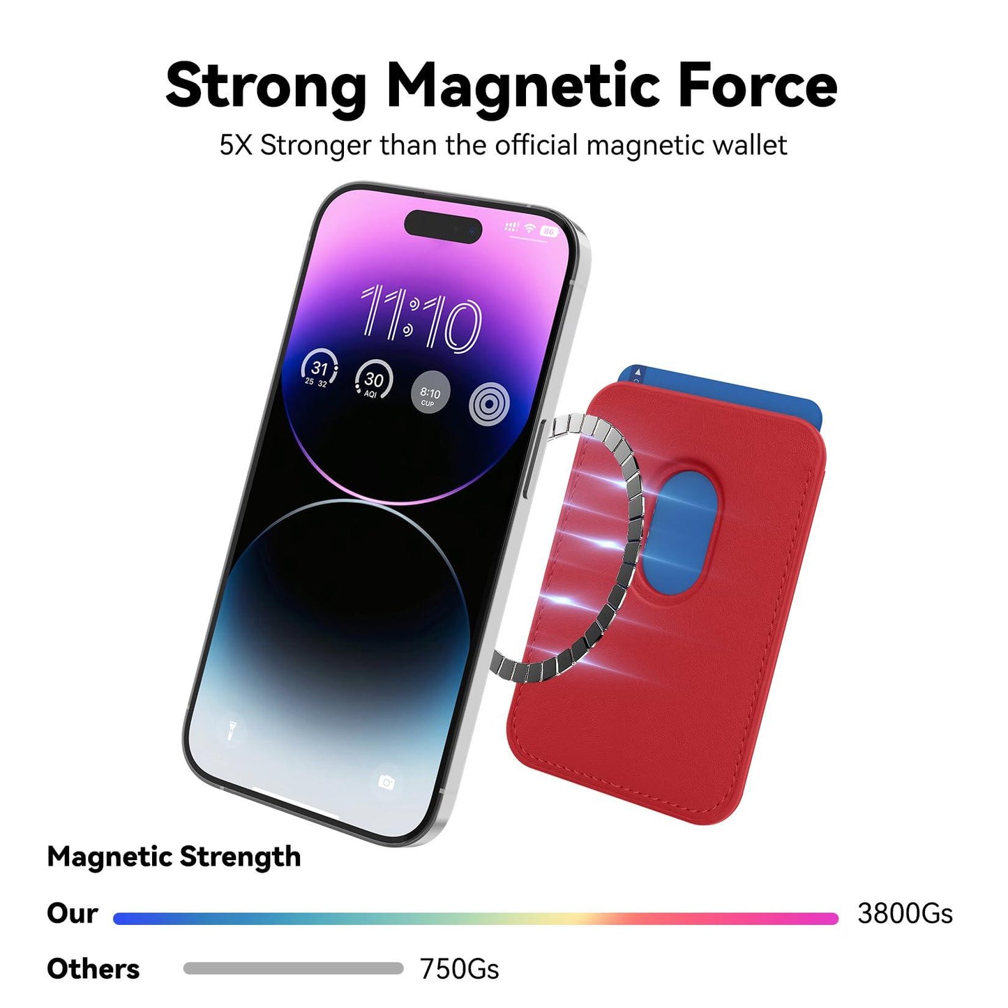 KRTALS Stronger Magnetic RFID Leather Mag-Safe Card Holder for iPhone 16 Series, Mag-Safe Accessories Stick on Series of iPhone 17/16/15/14/13/12 and Pro/Promax, Red