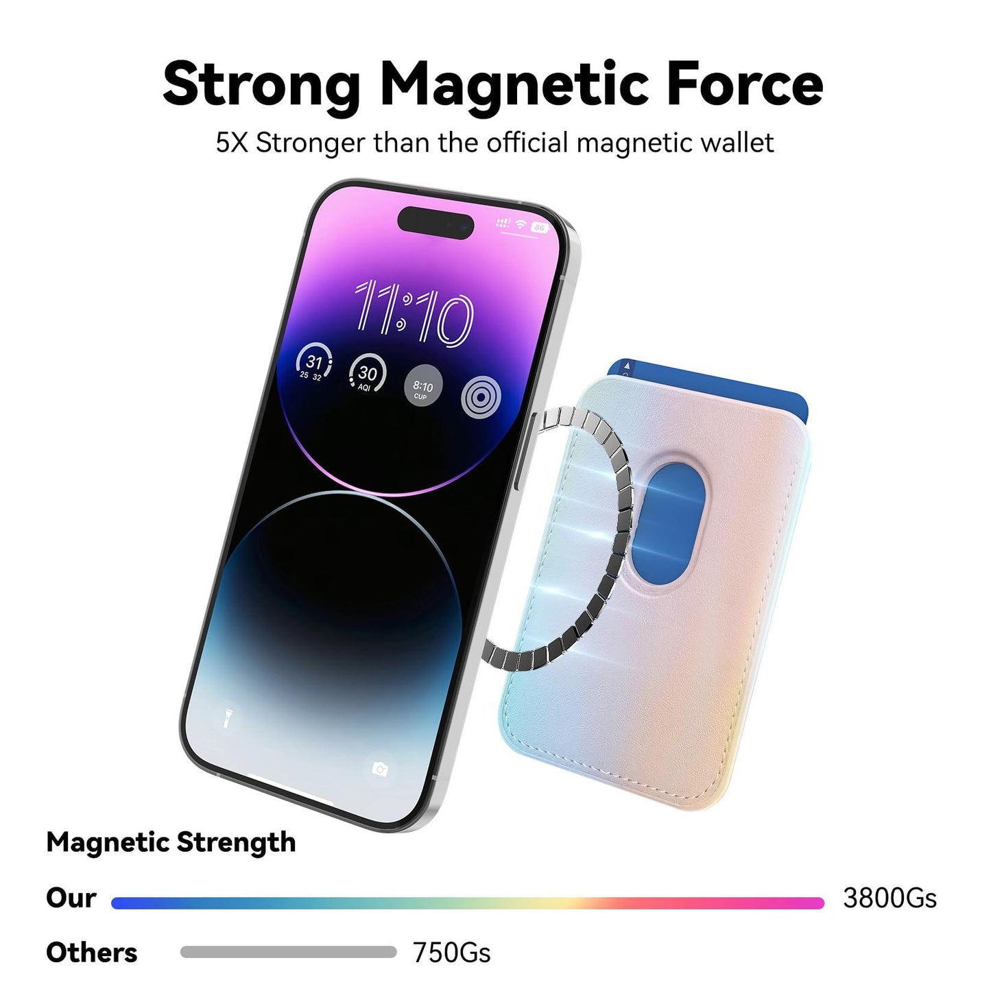 KRTALS Stronger Magnetic Magsafe Wallet Cell Phone Card Holder for iPhone 15 Series, RFID Leather Phone Wallet Stick on Series of iPhone 17/16/15/14/13/12 Pro/Promax and Magsafe Devices, Rainbow