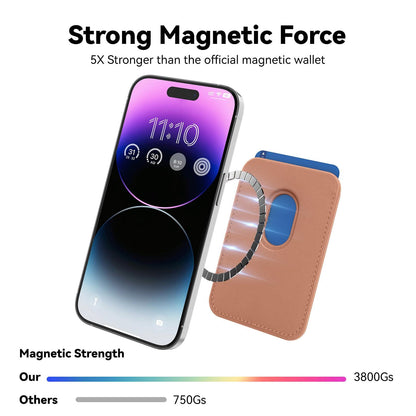 KRTALS Stronger Magnetic RFID Leather Mag-Safe Card Holder for iPhone 17 Series, Mag-Safe Accessories Stick on Series of iPhone 17/16/15/14/13/12 and Pro/Promax, Rose Gold