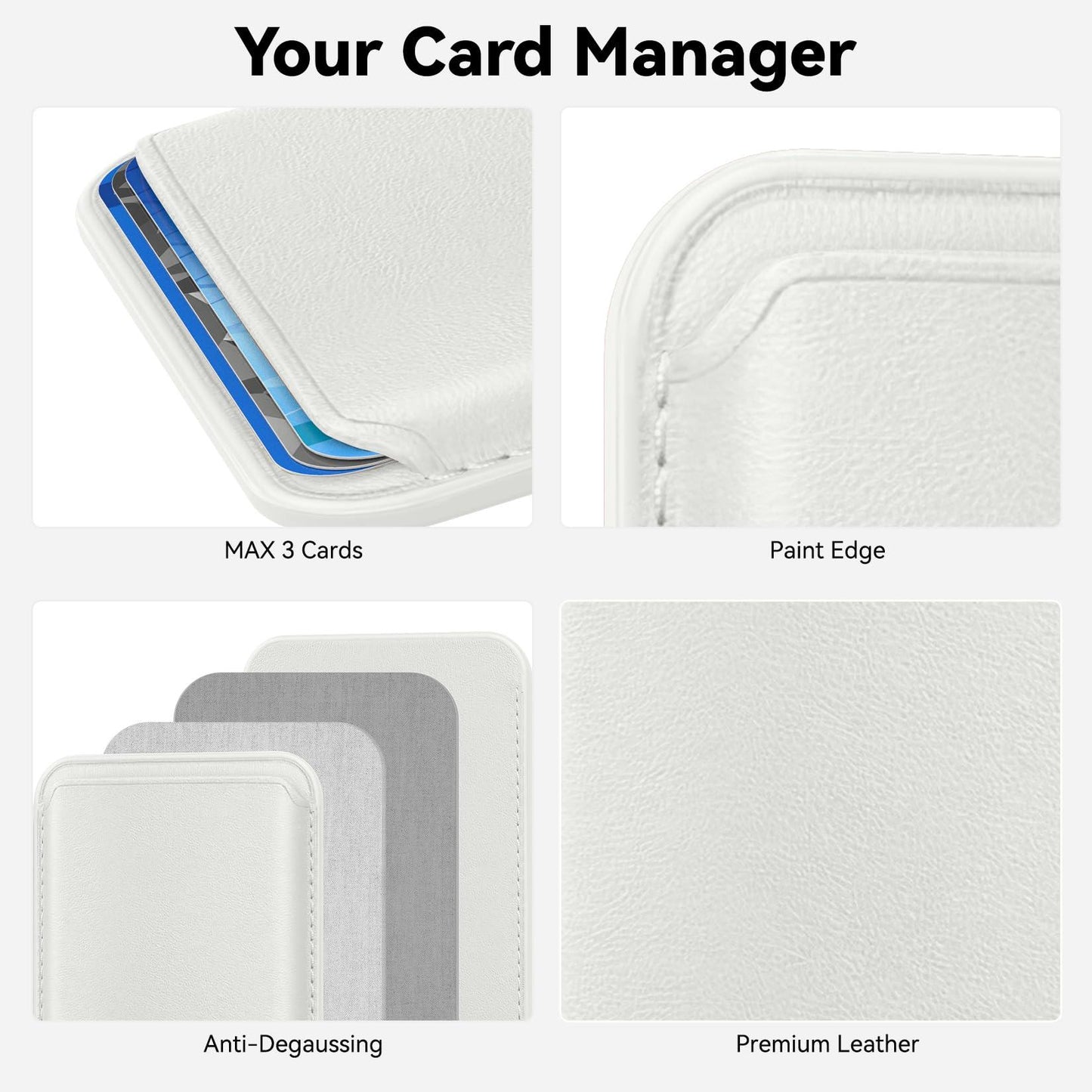 KRTALS Stronger Magnetic RFID Leather Mag-Safe Card Holder for iPhone 16 Series, Mag-Safe Accessories Stick on Series of iPhone 17/16/15/14/13/12 and Pro/Promax, White