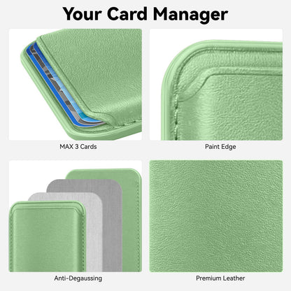 KRTALS Stronger Magnetic RFID Leather Mag-Safe Card Holder for iPhone 17 Series, Mag-Safe Accessories Stick on Series of iPhone 17/16/15/14/13/12 and Pro/Promax, Light Green