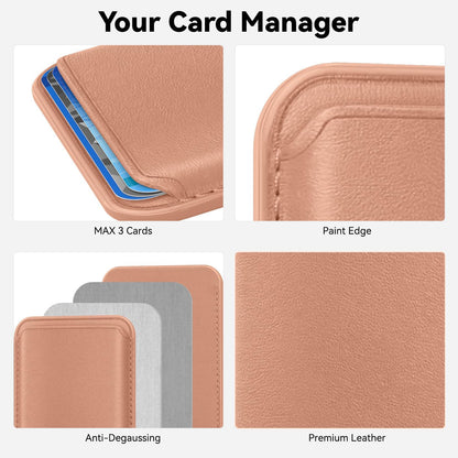KRTALS Stronger Magnetic RFID Leather Mag-Safe Card Holder for iPhone 17 Series, Mag-Safe Accessories Stick on Series of iPhone 17/16/15/14/13/12 and Pro/Promax, Rose Gold