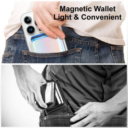 KRTALS Magnetic Wallet Cell Phone Card Holder for Phone Case with Mag-Safe, Stronger Magnetic RFID Leather Phone Wallet Stick on Series of iPhone 17/16/15/14/13/12 and Pro/Promax, Rainbow Color