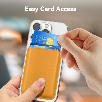KRTALS Magnetic Mag-safe Wallet Cell Phone Card Holder for iPhone 15 Series, Stronger Magnetic RFID Leather Phone Wallet Stick on Series of iPhone 17/16/15/14/13/12 Pro/Promax, Yellow