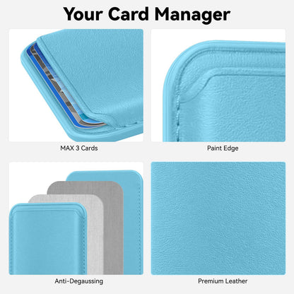 KRTALS Magnetic Wallet Cell Phone Card Holder for Phone Case with Mag-Safe, Stronger Magnetic RFID Leather Phone Wallet Stick on Series of iPhone 17/16/15/14/13/12 and Pro/Promax, Light Blue