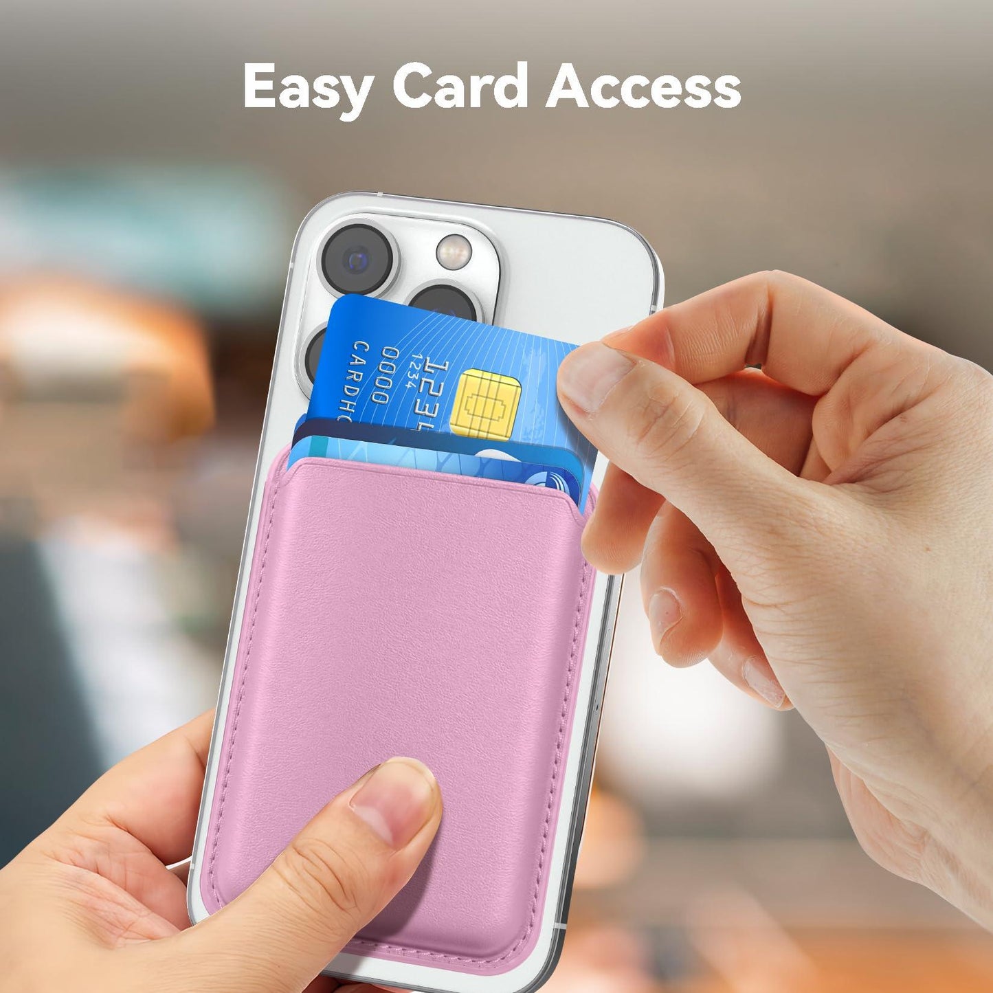 KRTALS Magnetic Wallet Cell Phone Card Holder for Phone Case with Mag-Safe, Stronger Magnetic RFID Leather Phone Wallet Stick on Series of iPhone 17/16/15/14/13/12 and Pro/Promax, Pink