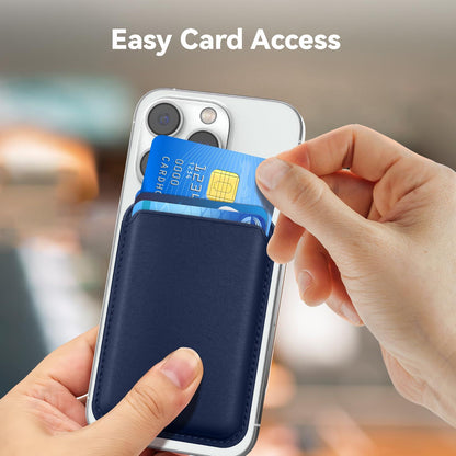 KRTALS Magnetic Wallet Cell Phone Card Sleeves for Phone Case with Magnetic, Stronger Magnetics RFID Leather Phone Wallet Stick on Series of iPhone 17/16/15/14/13/12 Pro/Promax, Indigo Blue