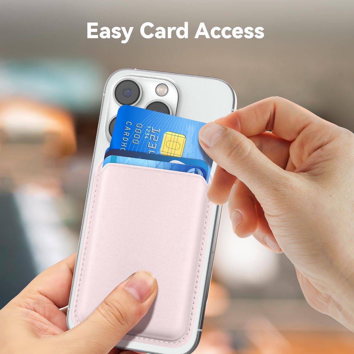 KRTALS Magnetic Wallet Cell Phone Card Holder for Phone Case, Stronger Magnetic RFID Leather Phone Wallet Stick on Series of iPhone 17/16/15/14/13/12 and Pro/Promax, Light Pink