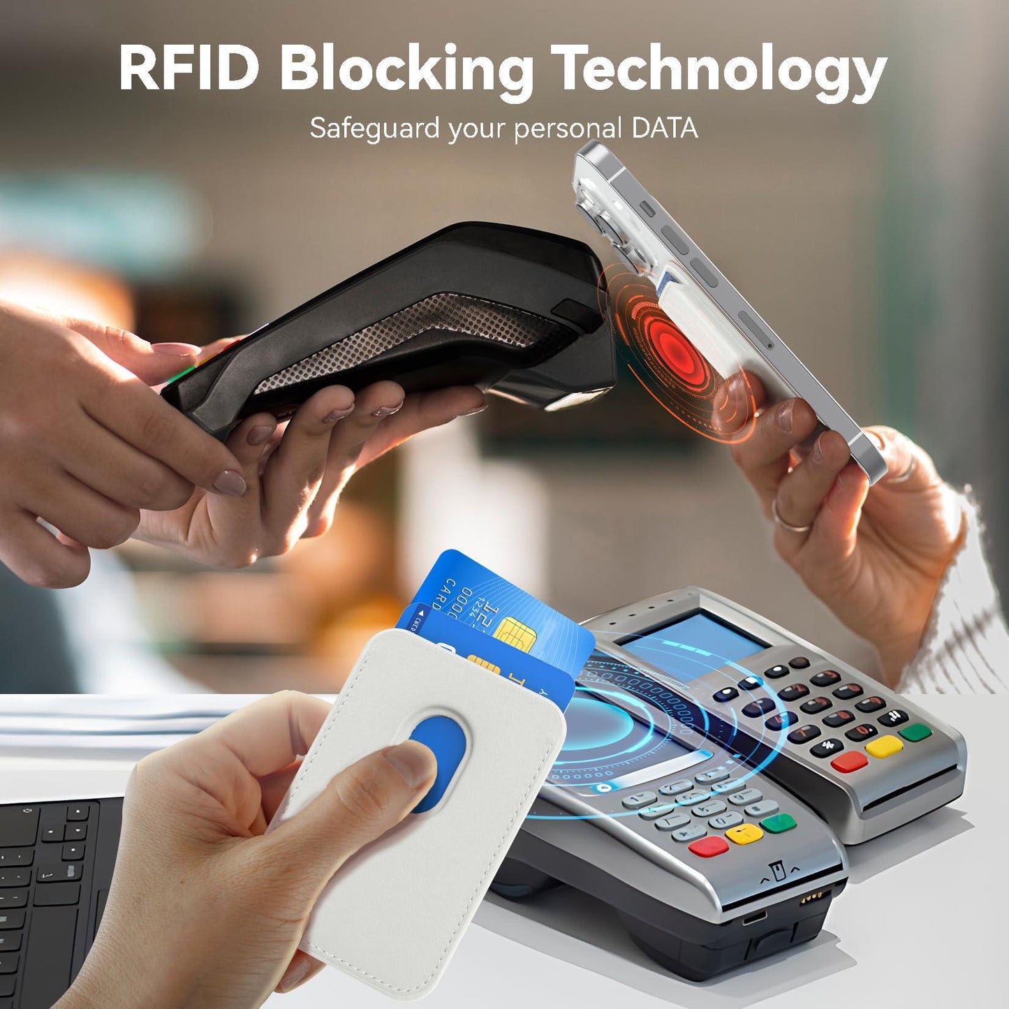 KRTALS Stronger Magnetic RFID Leather Mag-Safe Card Holder for iPhone 16 Series, Mag-Safe Accessories Stick on Series of iPhone 17/16/15/14/13/12 and Pro/Promax, White