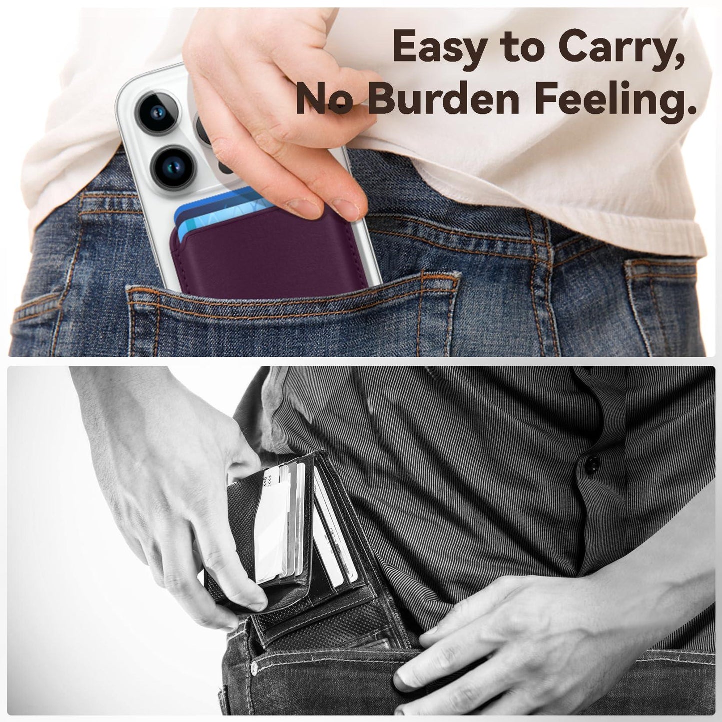 KRTALS Magnetic Wallet Cell Phone Card Holder for Phone Case with Mag-Safe, Stronger Magnetic RFID Leather Phone Wallet Stick on Series of iPhone 17/16/15/14/13/12 and Pro/Promax, Cherry