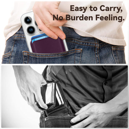 KRTALS Magnetic Wallet Cell Phone Card Holder for Phone Case with Mag-Safe, Stronger Magnetic RFID Leather Phone Wallet Stick on Series of iPhone 17/16/15/14/13/12 and Pro/Promax, Cherry