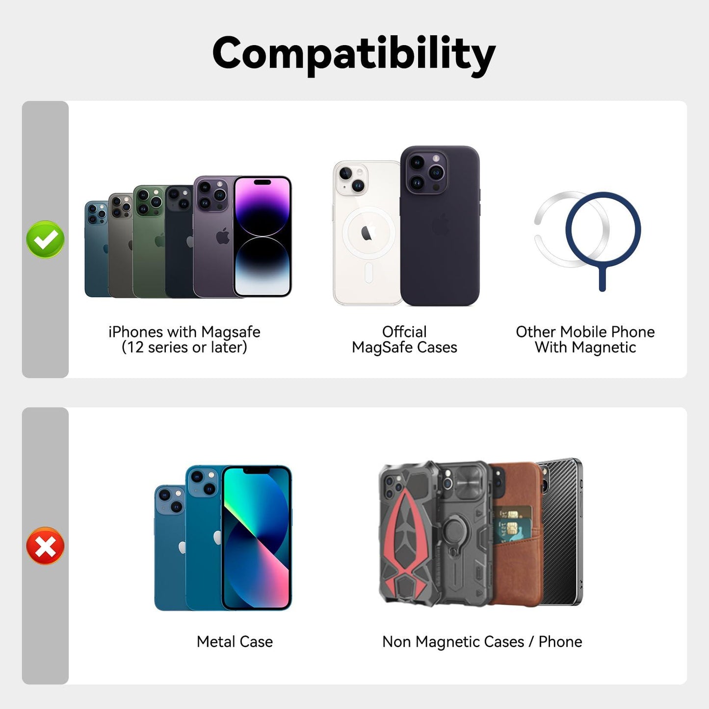 KRTALS Magnetic Wallet Cell Phone Card Holder for Phone Case with Mag-Safe, Stronger Magnetic RFID Leather Phone Wallet Stick on Series of iPhone 17/16/15/14/13/12 and Pro/Promax, Cherry