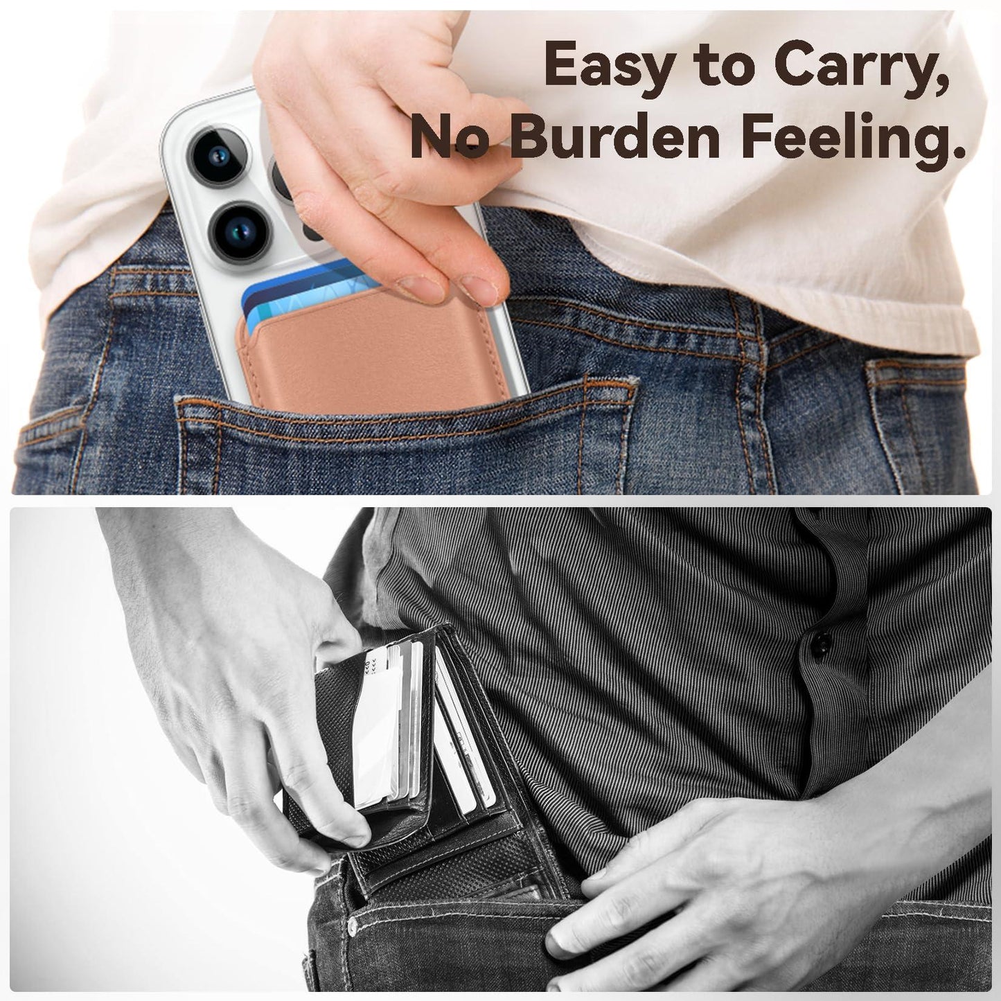 KRTALS Stronger Magnetic RFID Leather Mag-Safe Card Holder for iPhone 17 Series, Mag-Safe Accessories Stick on Series of iPhone 17/16/15/14/13/12 and Pro/Promax, Rose Gold