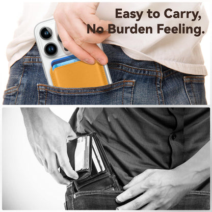 KRTALS Magnetic Mag-safe Wallet Cell Phone Card Holder for iPhone 15 Series, Stronger Magnetic RFID Leather Phone Wallet Stick on Series of iPhone 17/16/15/14/13/12 Pro/Promax, Yellow