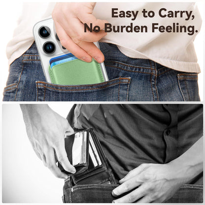 KRTALS Stronger Magnetic RFID Leather Mag-Safe Card Holder for iPhone 17 Series, Mag-Safe Accessories Stick on Series of iPhone 17/16/15/14/13/12 and Pro/Promax, Light Green