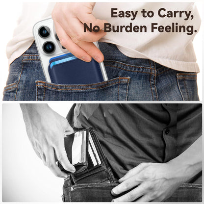 KRTALS Magnetic Wallet Cell Phone Card Sleeves for Phone Case with Magnetic, Stronger Magnetics RFID Leather Phone Wallet Stick on Series of iPhone 17/16/15/14/13/12 Pro/Promax, Indigo Blue