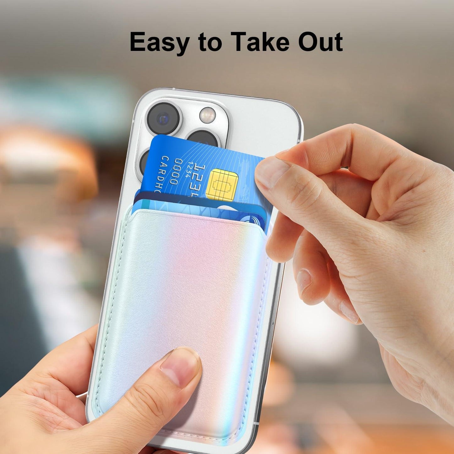 KRTALS Magnetic Wallet Cell Phone Card Holder for Phone Case with Mag-Safe, Stronger Magnetic RFID Leather Phone Wallet Stick on Series of iPhone 17/16/15/14/13/12 and Pro/Promax, Rainbow Color