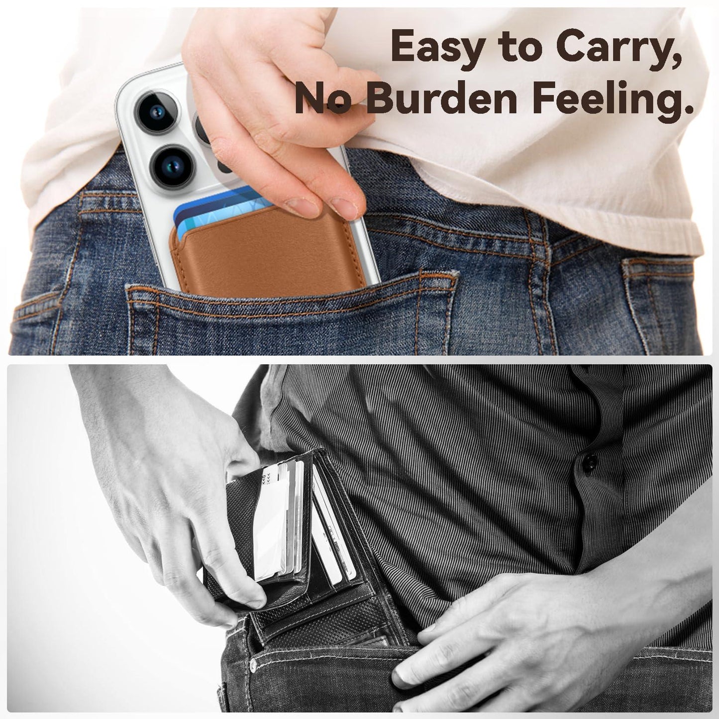 KRTALS Stronger Magnetic RFID Leather Mag-Safe Card Holder for iPhone 16 Series, Mag-Safe Accessories Stick on Series of iPhone 17/16/15/14/13/12 and Pro/Promax, Brown