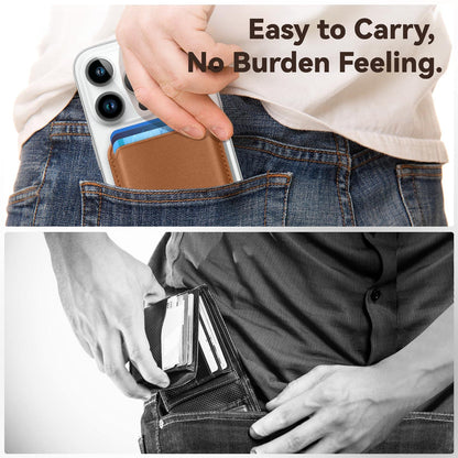 KRTALS Stronger Magnetic RFID Leather Mag-Safe Card Holder for iPhone 16 Series, Mag-Safe Accessories Stick on Series of iPhone 17/16/15/14/13/12 and Pro/Promax, Brown