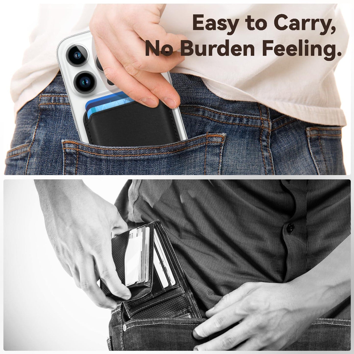 KRTALS Stronger Magnetic RFID Leather Mag-Safe Card Holder for iPhone 16 Series, Mag-Safe Accessories Stick on Series of iPhone 17/16/15/14/13/12 and Pro/Promax, Black